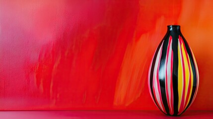 Canvas Print - Colorful Striped Vase Against a Vibrant Background