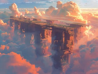 Canvas Print - Floating City in the Clouds.