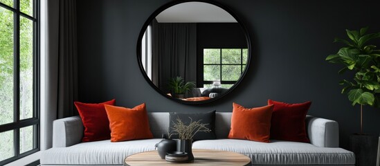 Wall Mural - Modern Living Room Interior Design with Round Mirror