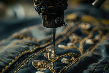 Canvas Print - Close-up shot of a sewing machine working on fabric, ideal for textiles and manufacturing projects