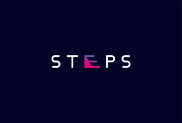 Steps Logo, letter E with Stairs icon combination in text Steps typography logo, vector illustration