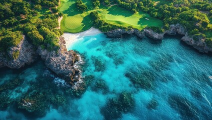 Poster - Aerial View of a Pristine Coastal Golf Course