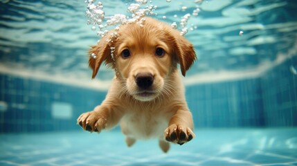 Dog swimming underwater pool