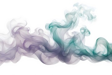 Wall Mural - Soft mint green and lavender smoke gently drifting across a white background, AI generated