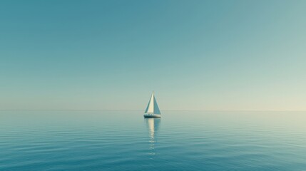 Sticker - Sailboat on Calm Blue Ocean Water with Clear Sky