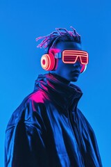 Wall Mural - Futuristic Man in Neon Goggles and Headphones