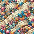 © Vladimir Steblev - Colorful musical notes pattern on sheet music