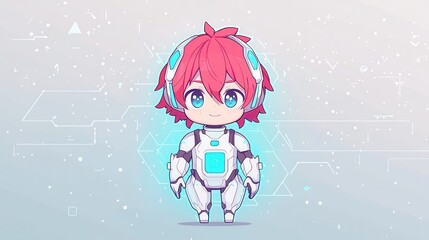 Sticker - cute anime cyborg character in futuristic design