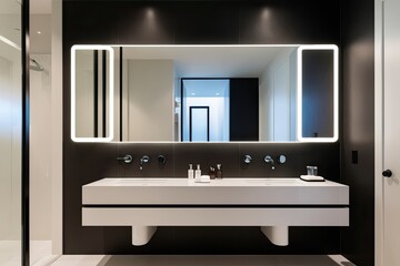 Wall Mural - Contemporary Bathroom Vanity with Sink and Mirror for Minimalist Interior Design