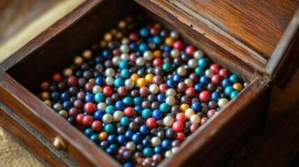 Wooden Box Full of Colorful Beads