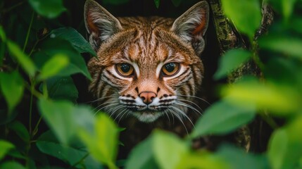 Wall Mural - Bobcat Hiding in Green Foliage