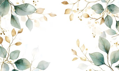 Elegant Green and Gold Leaves with White Background