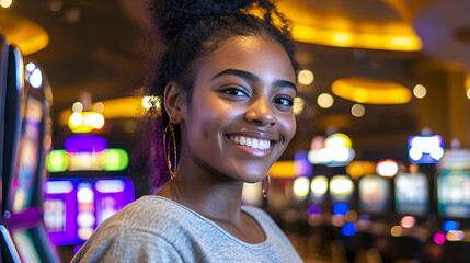 A winning smile -  young woman enjoying her time at a casino