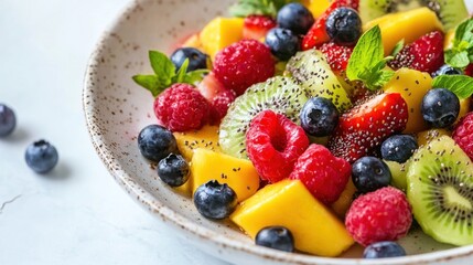 Poster - Fresh Fruit Salad with Kiwi, Mango, Raspberries, and Blueberries