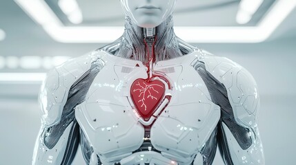 Poster - Cyborg with Artificial Heart   Futuristic Technology  AI  Humanoid  Artificial Intelligence  Robotics