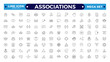 © artshuvo - Society web icons in line style. Team, group, people, teamwork, social, association, cooperation, collection. Associations outline icon set. Editable stroke outline icon.