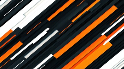 Wall Mural - Sleek black abstract backdrop featuring vibrant orange and white stripes, perfect for modern designs and creative projects.