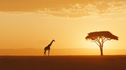 Canvas Print - Giraffe Silhouette at Golden Hour in African Savanna