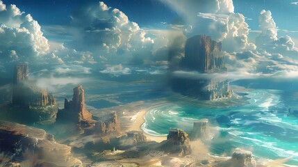 Poster - Fantasy Landscape with Mountains and Sea.