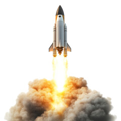 rocket launch with fire and smoke trail, cut out