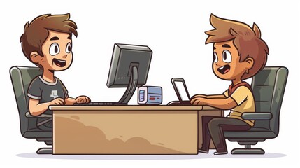 Cartoon vector help desk employee assisting a customer online