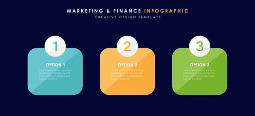 Wall Mural - Business infographic template. 3 Step timeline journey. Process diagram, 3 options on deep blue background, Infograph elements vector illustration