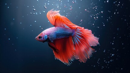 Red and Pink Betta Fish in Action, Isolated on Black Background