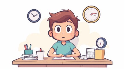 Wall Mural - Cartoon vector person organizing tasks with a to-do list and clock