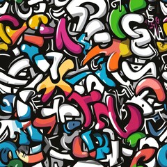 Wall Mural - seamless pattern of bubble letters and wildstyle graffiti fonts