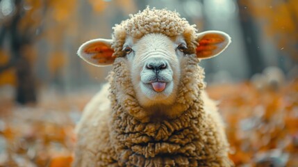 Hilarious Sheep Portrait Sticking Out Tongue