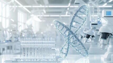 Poster - DNA Double Helix Research Laboratory with Test Tubes and Microscope