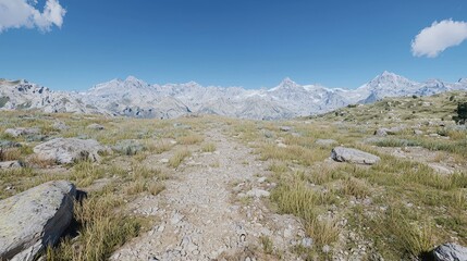 Poster - Mountain Trail Landscape With Clear Sky