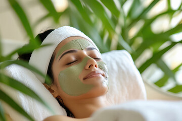 Wall Mural - young indian woman applying green clay mask