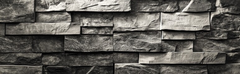 3D rendering of a stacked stone wall featuring black and white tone effects