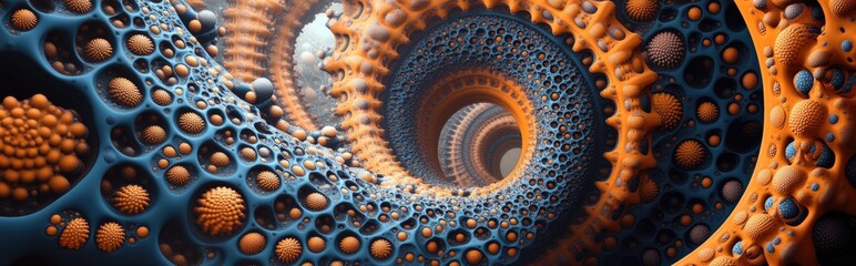 Fractal radial pattern depicted in a 3D cartoon rendering focusing on themes of science technology and design