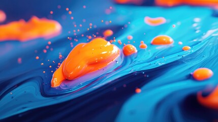 Leinwandbilder - Macro paint in a neon color palette with bright orange and blue dye in a 3D cartoon rendering