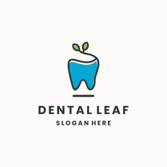 Wall Mural - tooth logo with leaf plant in flat design style