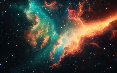 Leinwandbilder - 8K illustration of a nebula in black green blue and red space created with 3D cartoon rendering