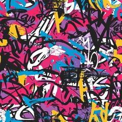 Wall Mural - seamless pattern of layered graffiti stencils and tags