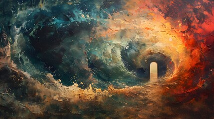 Canvas Print - Abstract painting with a door in a wave.