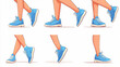 © Best_Seller - Cartoon vector illustrations of feet in blue sneakers or trainers, shown on stick legs in different walking positions.