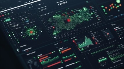 Wall Mural - futuristic digital interface with green and red hud elements