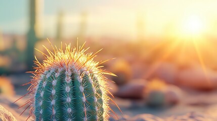 Canvas Print - Cactus in the Desert at Sunset.