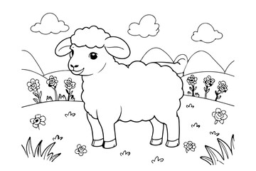 Wall Mural - Coloring page of sheep for kids coloring book