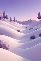 Wall Mural - Comic style, Smooth, curved white surfaces with gentle shadows in a twilight setting, creating a minimalist, abstract landscape with a hint of purple sky., graphic illustration, comic art graphic nove