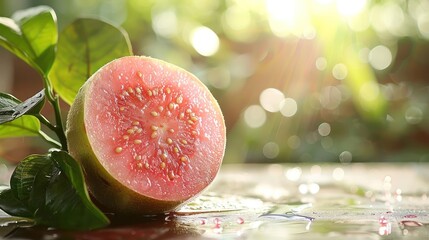 Wall Mural - A close-up of a grapefruit with sunlight shining on it.