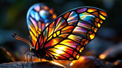 A stunning stained glass butterfly with vibrant colors, showcasing nature's beauty and artistry in a delicate masterpiece.