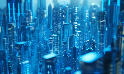 Wall Mural - Blue technology abstract city