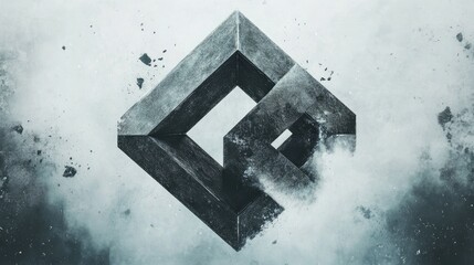Crossed grey emblem featuring a cube on a white background