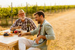 © BGStock72 - Enjoying a warm afternoon at a vineyard, two friends share stories and local wine while surrounded by lush grapevines in golden sunlight